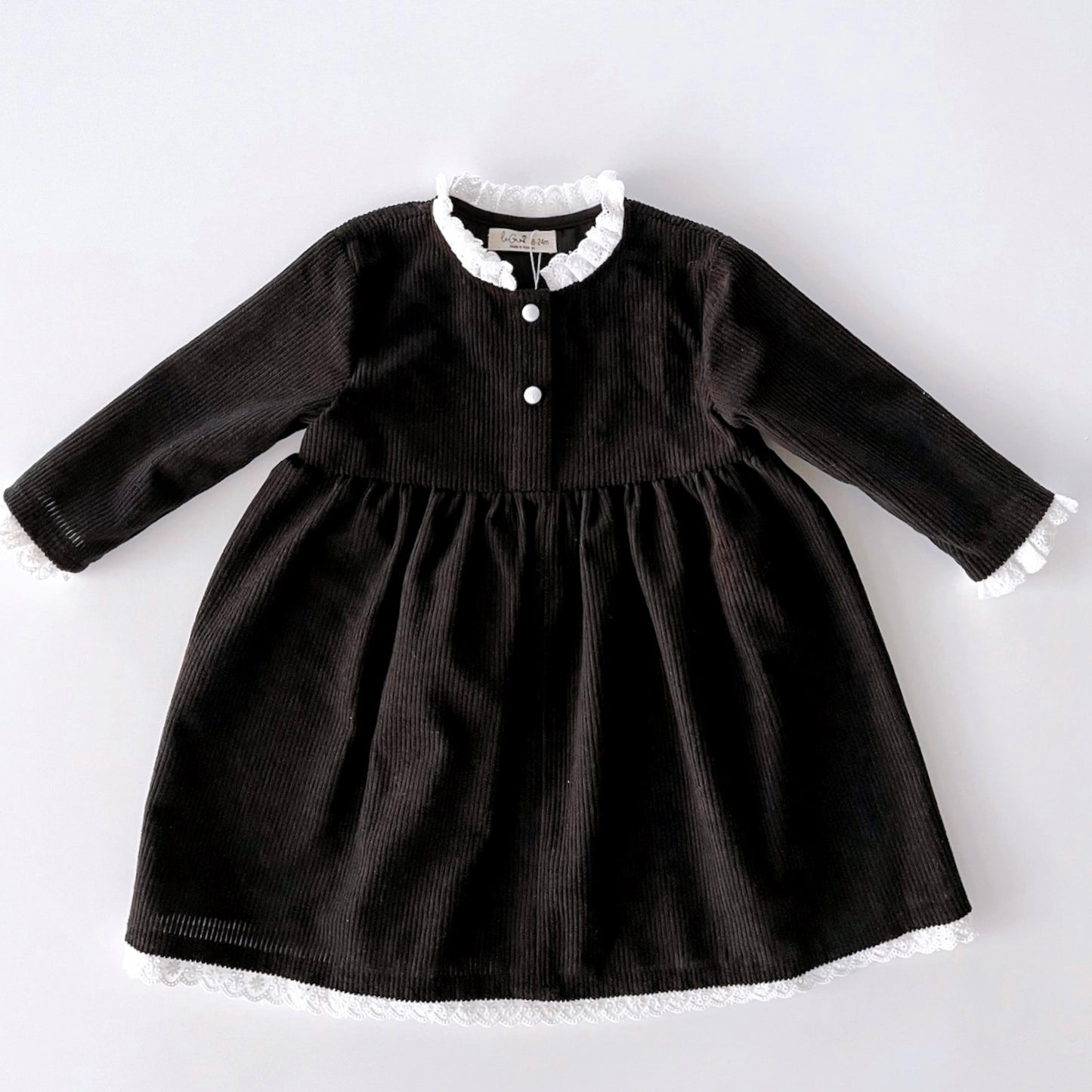 Corduroy dress with lace collar black