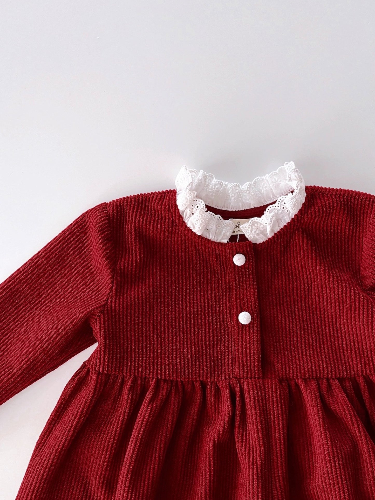 Corduroy dress with lace collar red
