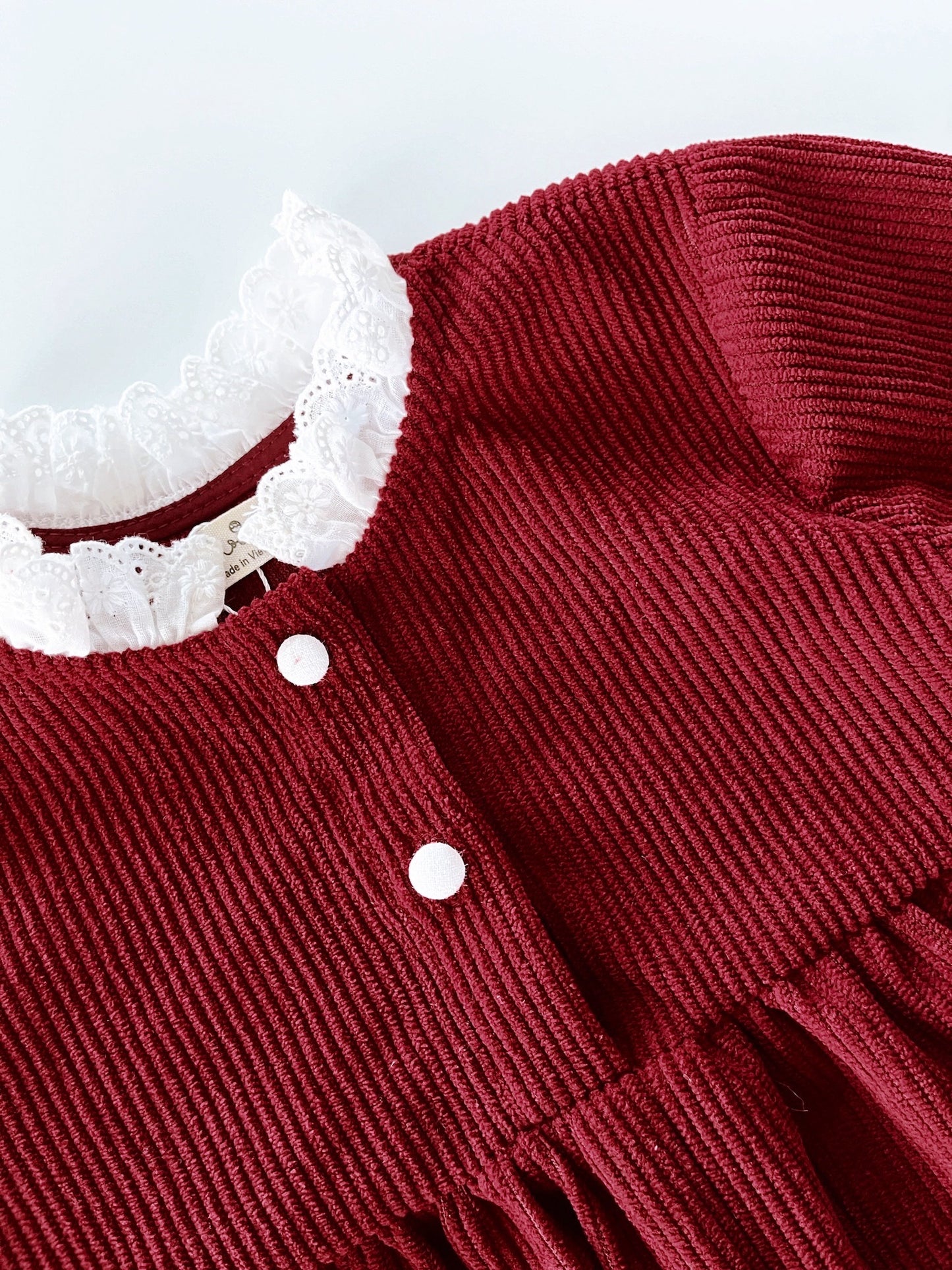 Corduroy dress with lace collar red