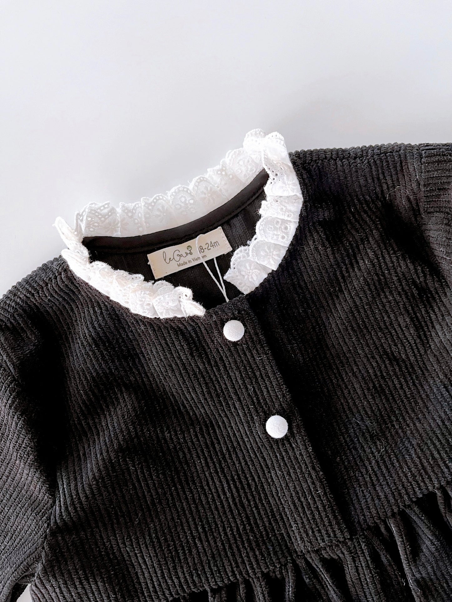 Corduroy dress with lace collar black