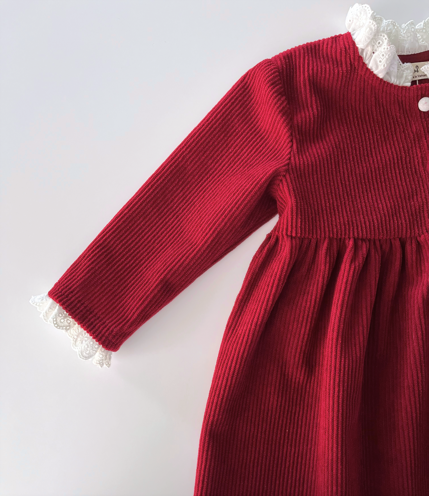 Corduroy dress with lace collar red