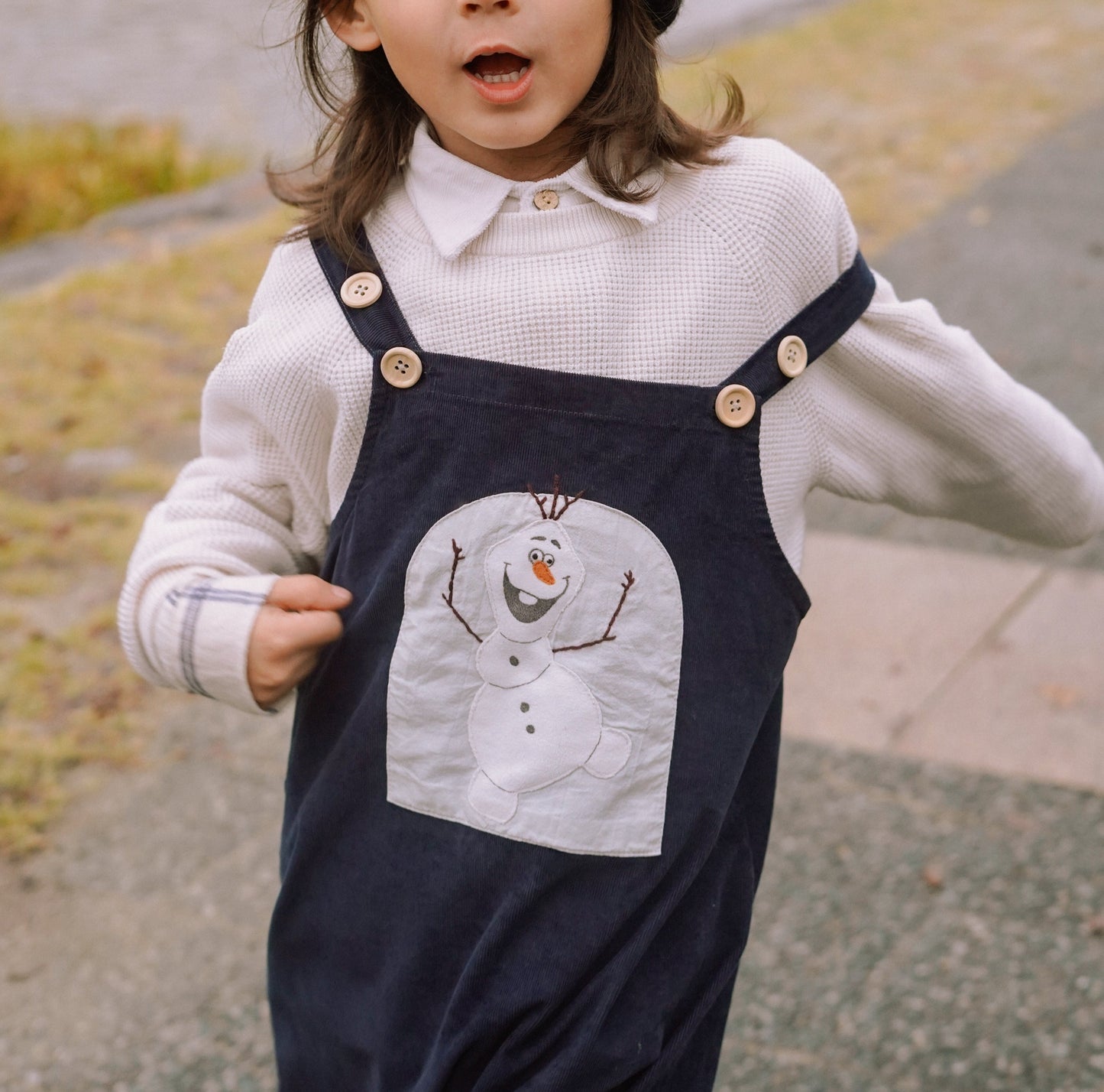 Handmade Blue Olaf corduroy bib overall
