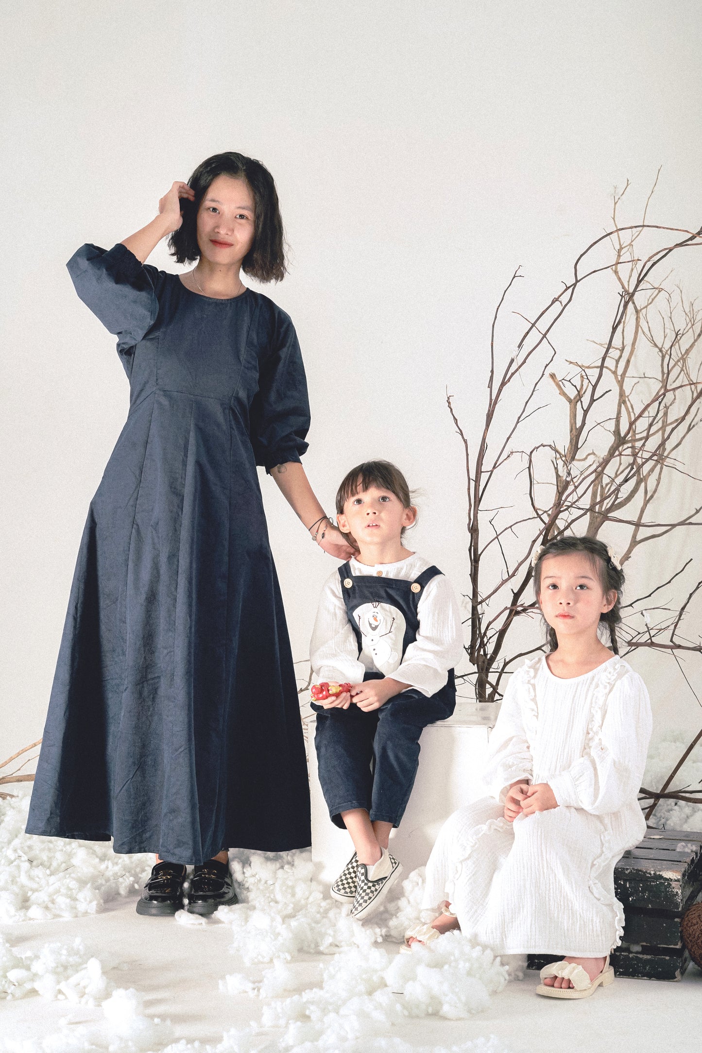 Handmade Blue corduroy long dress