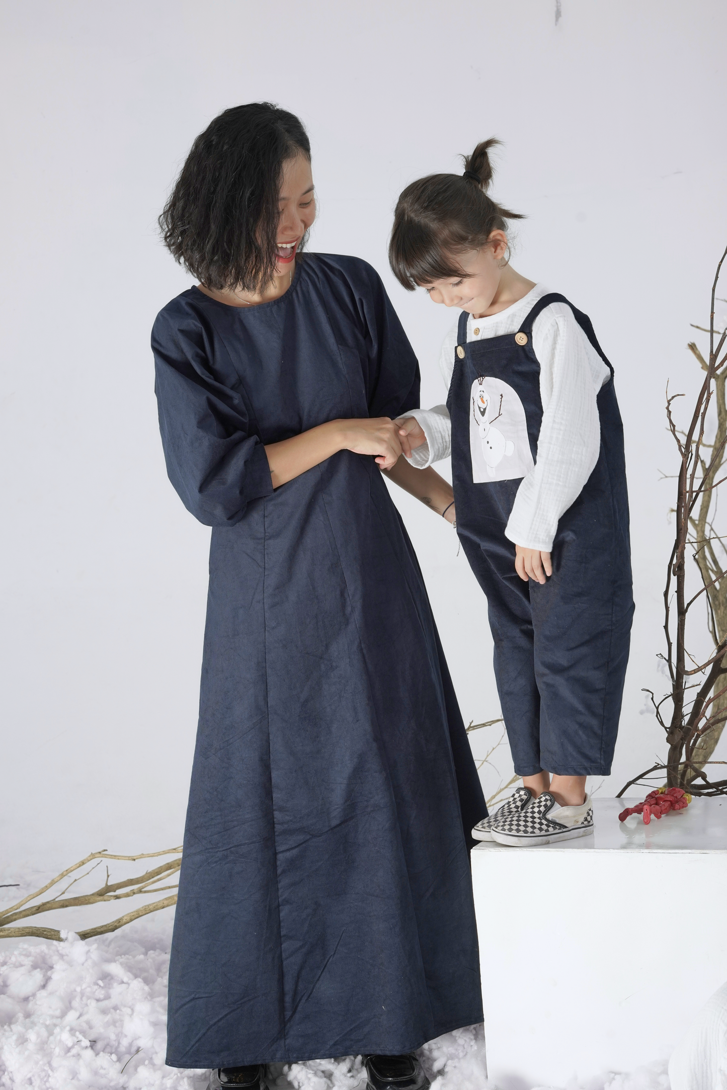 Handmade Blue corduroy long dress