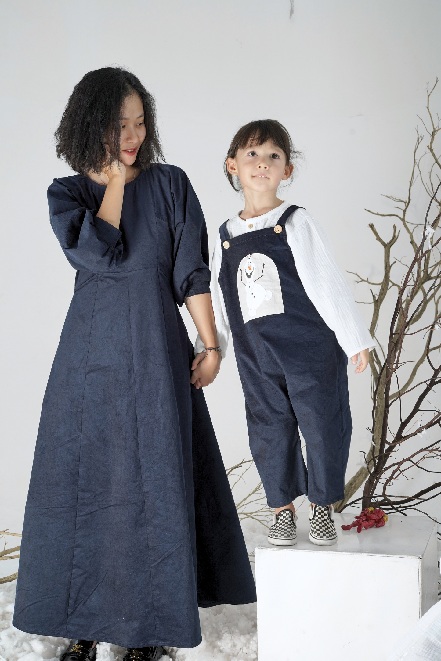 Handmade Blue corduroy long dress