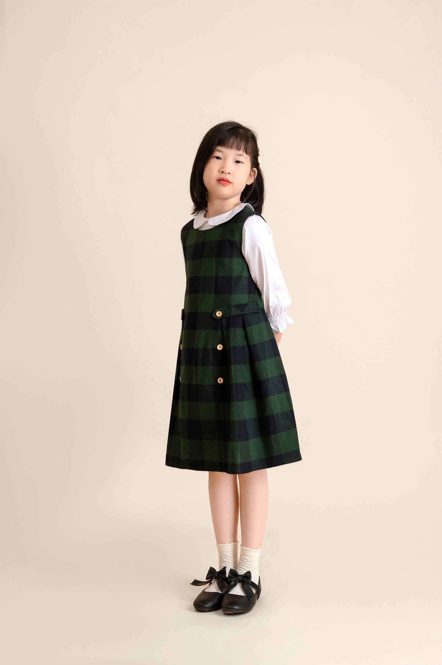 Váy nỉ cổ tròn kẻ ô vuông
