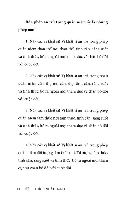 Con đường chuyển hóa - Kinh bốn lĩnh vực quán niệm - Thích Nhất Hạnh