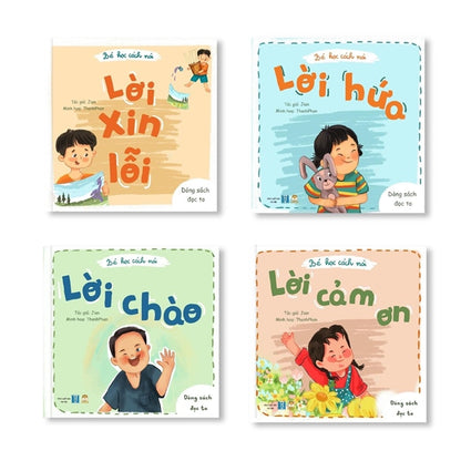 Bé học cách nói: Lời chào - Lời cảm ơn - Lời xin lỗi - Lời hứa (combo 4 cuốn) (tuổi 0-3)