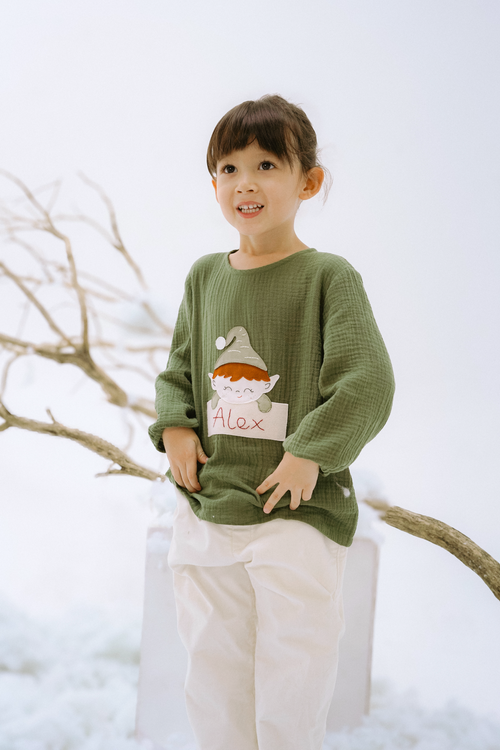 Handmade Elf two-layer muslin top green