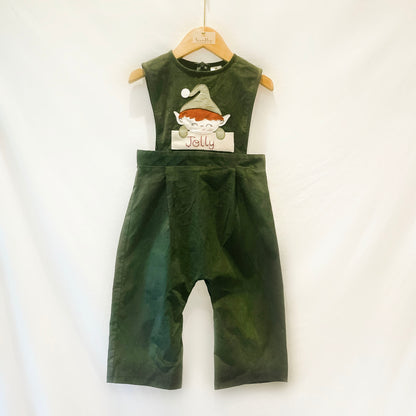 Handmade Elf corduroy bib overall green