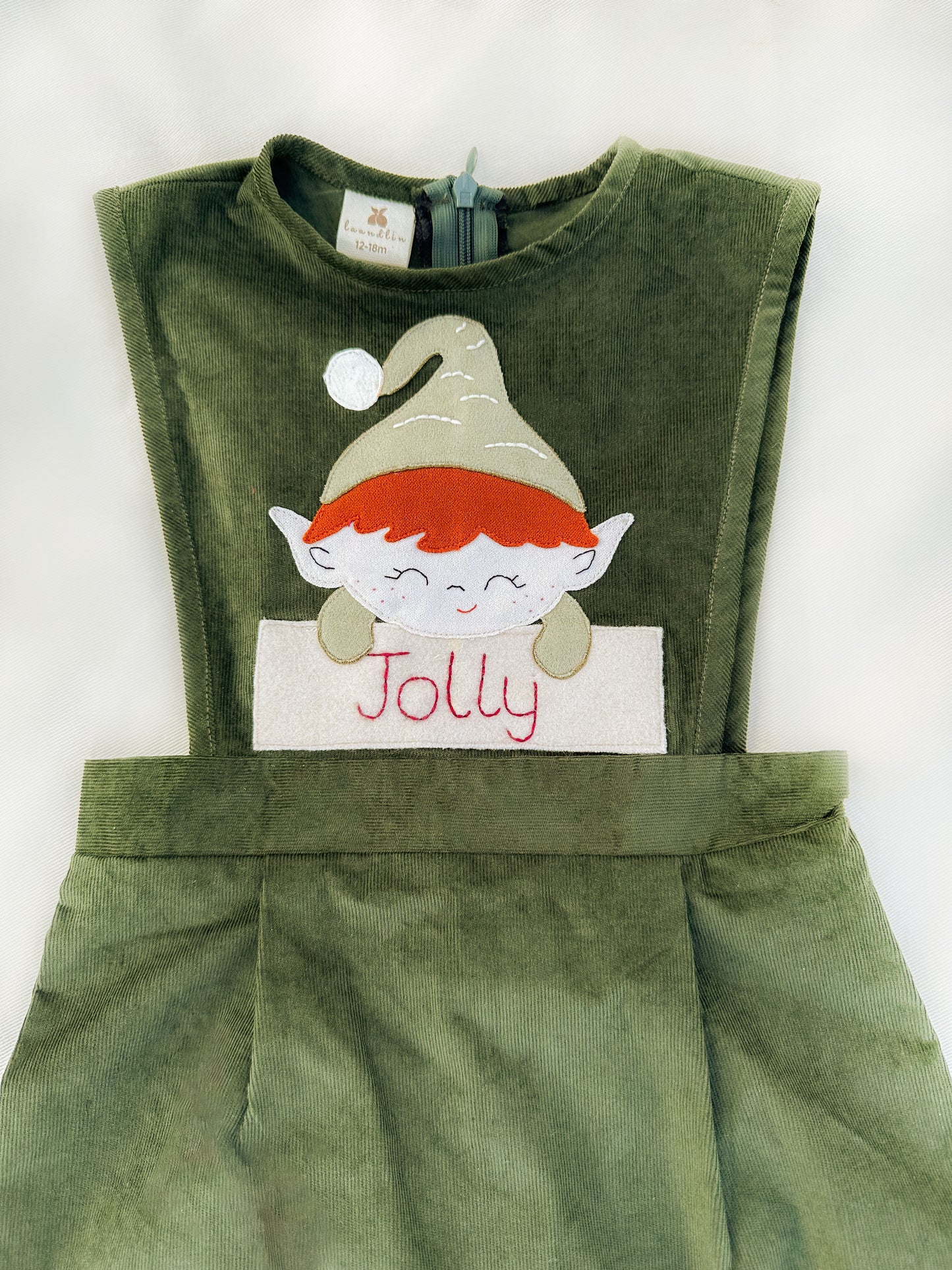 Handmade Elf corduroy bib overall green