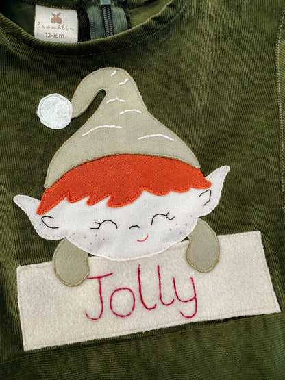 Handmade Elf corduroy bib overall green