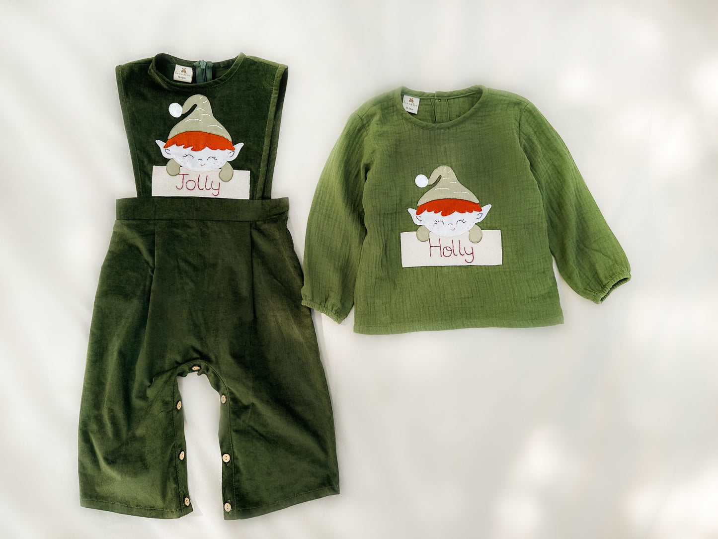 Handmade Elf corduroy bib overall green