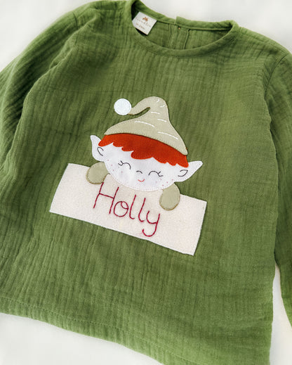 Handmade Elf two-layer muslin top green