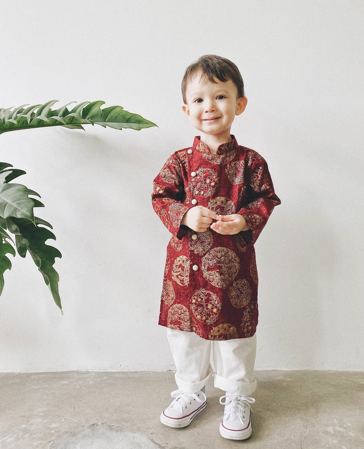 Handmade Vietnamese traditional linen Ao Dai with print