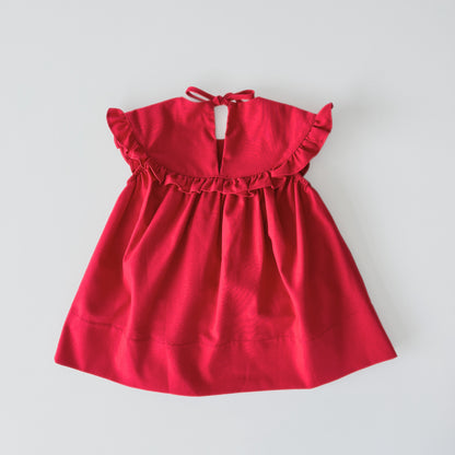 Embroidered bertha collar dress red