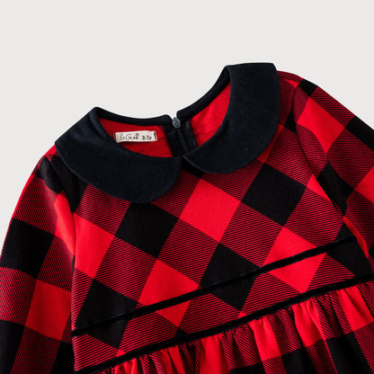 Flannel buffalo plaid dress red