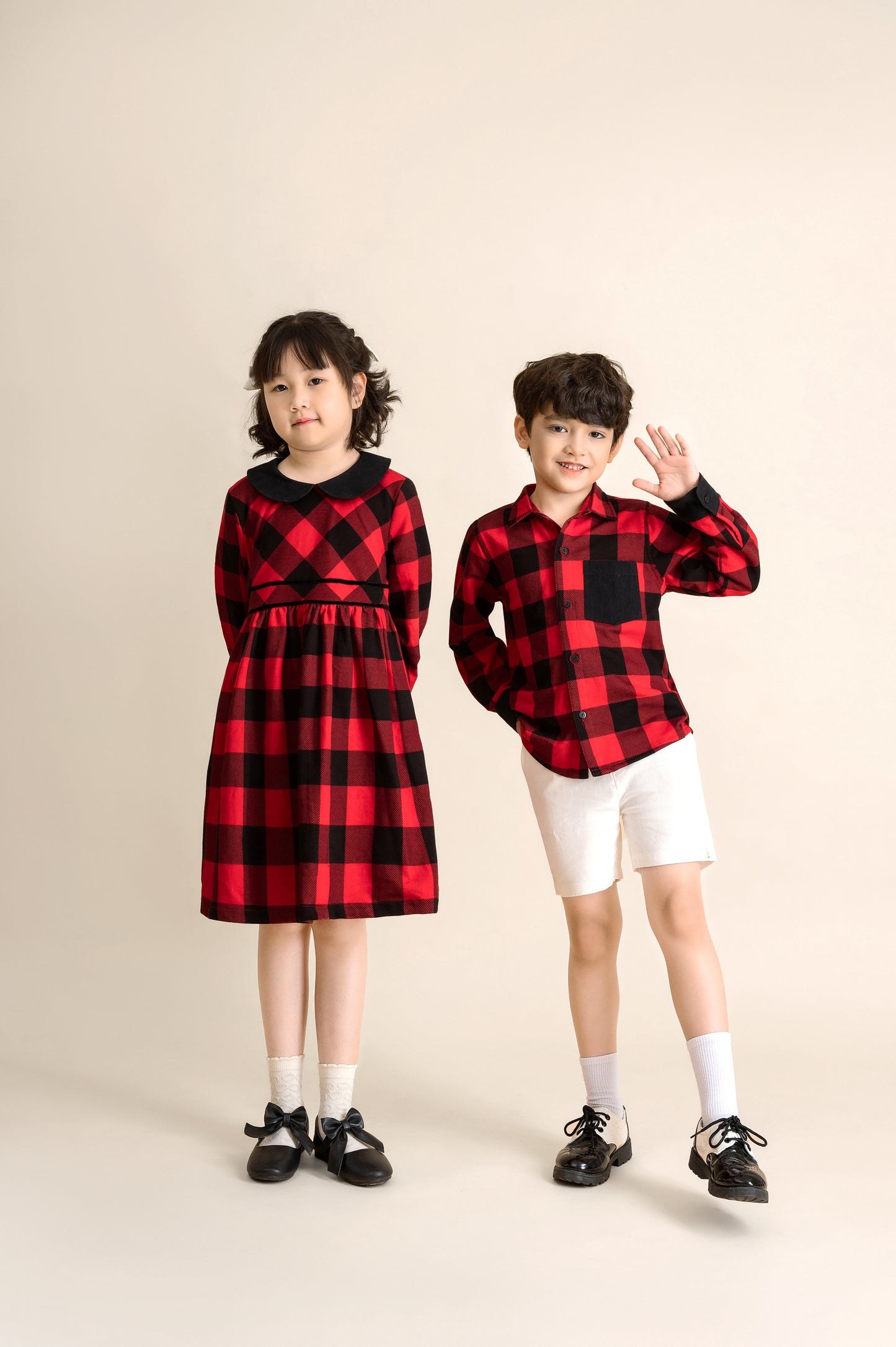 Flannel buffalo plaid dress red