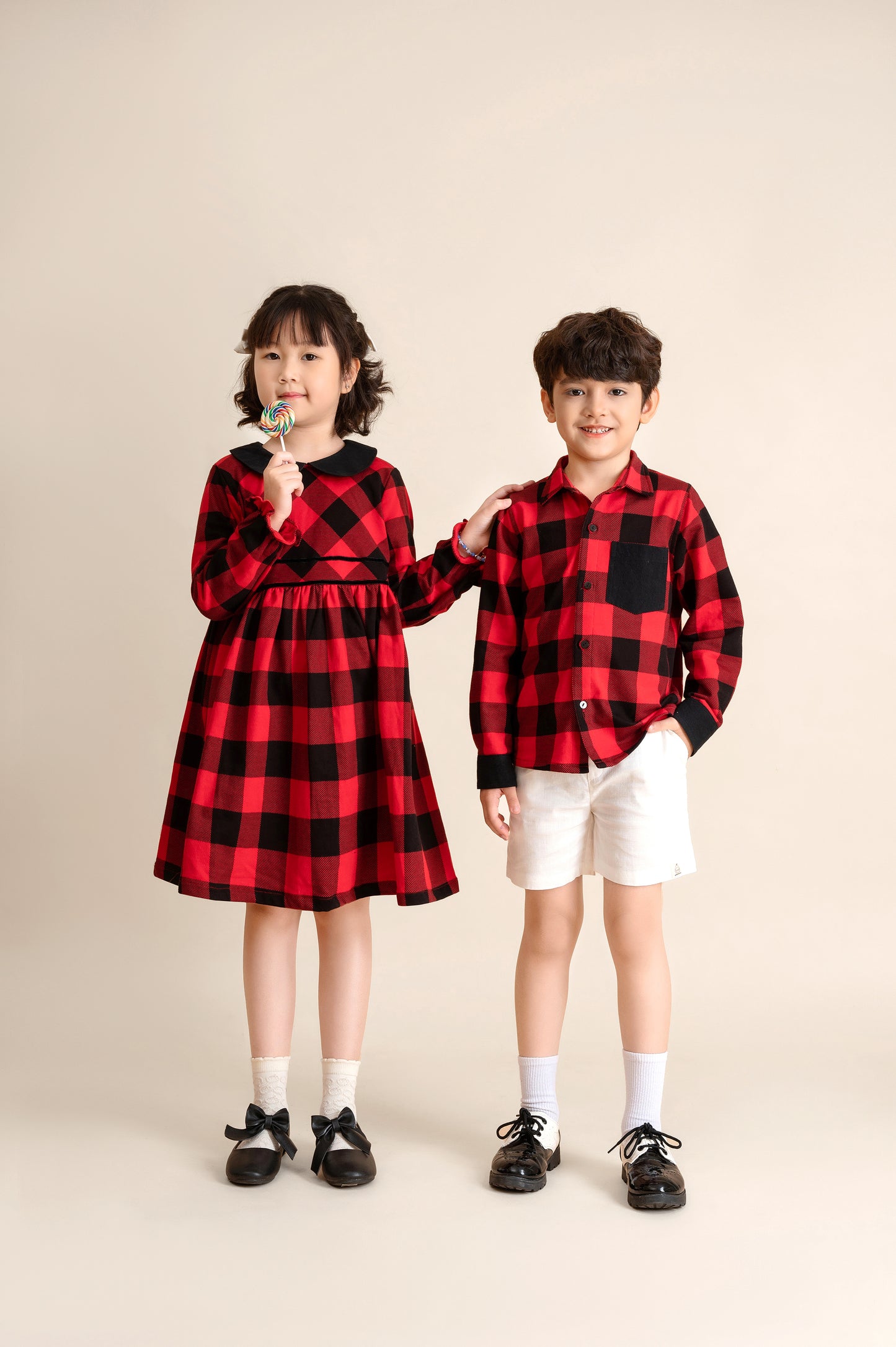 Flannel buffalo plaid dress red