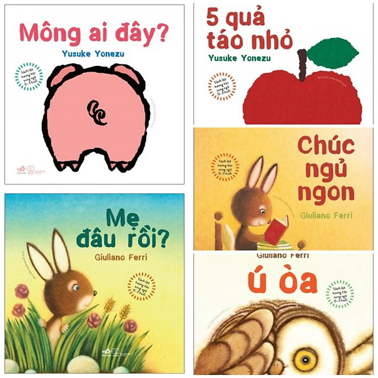 Sách lật tương tác song ngữ 0-3 tuổi (Combo 5 Cuốn): Mẹ đâu rồi? + 5 qủa táo nhỏ + Mông ai đây? + Ú oà + Chúc ngủ ngon